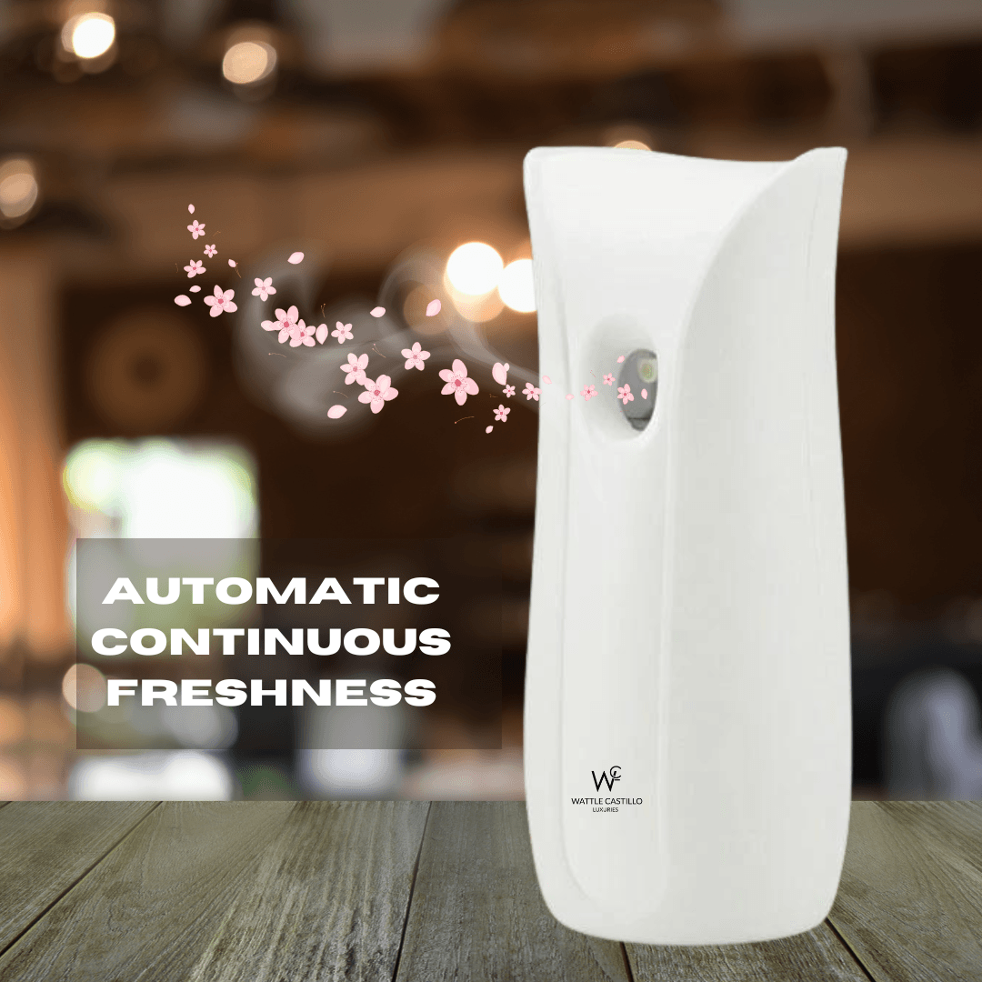 Air Freshener Dispenser Electric Automatic Spray Machine With 2 Batteries Fits mostly all 300ML Bottles (Round Machine-001) - Wattle Castillo