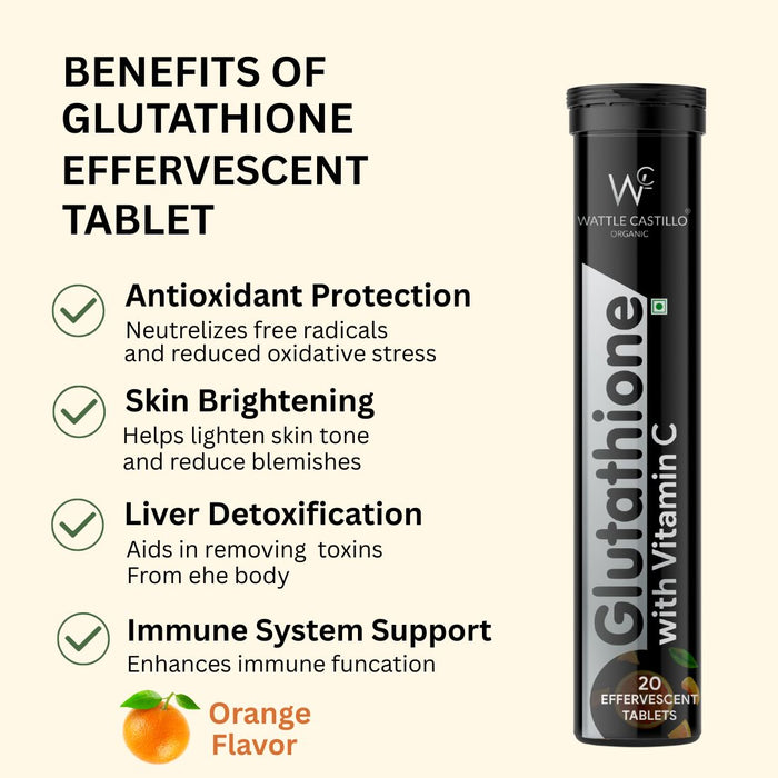 Wattle Castillo Organic Glutathione Effervescent Tablets with Vitamin C | Skin & Immunity Support