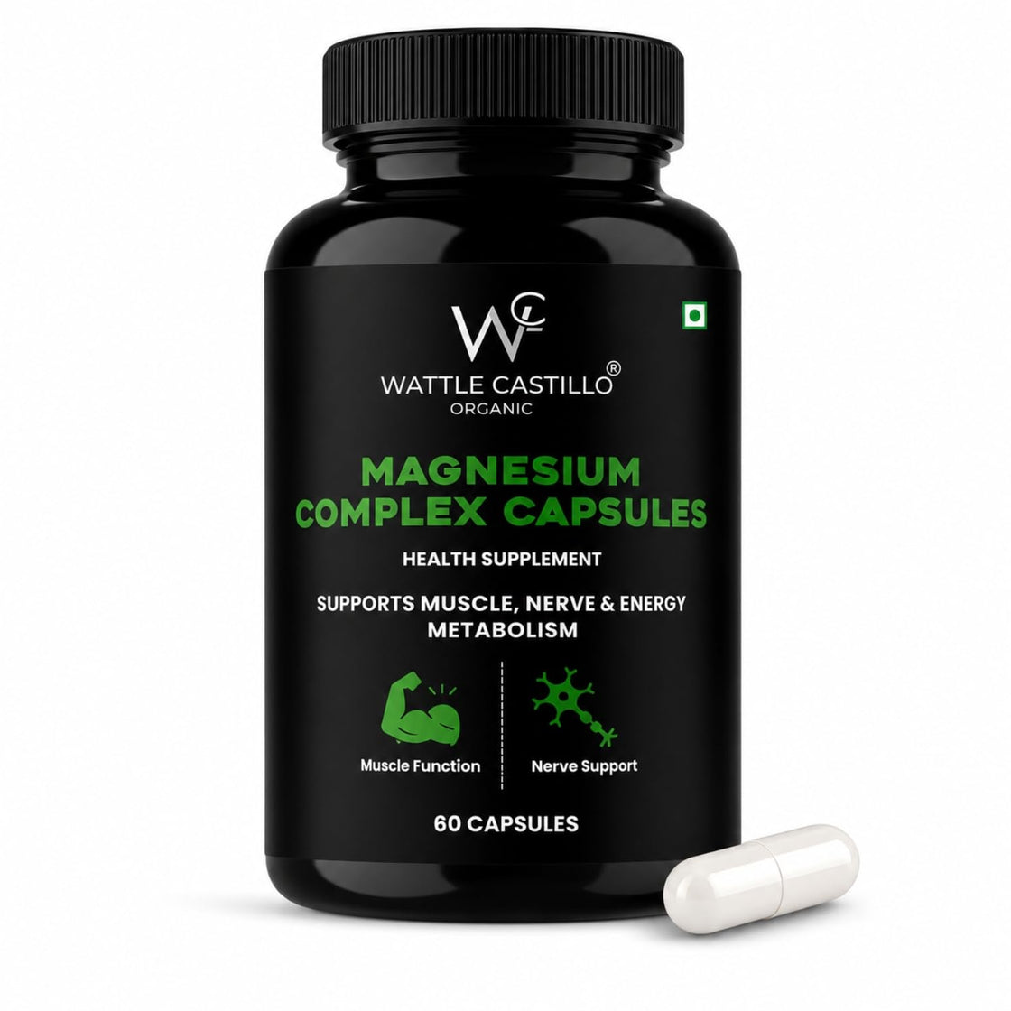 Magnesium Complex Capsules | Magnesium Bisglycinate, Citrate, Taurate & Vitamin D3 | Supports Muscle & Nerve Function | Energy Metabolism Support | 60 Capsules