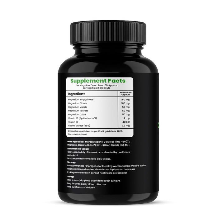Magnesium Complex Capsules | Magnesium Bisglycinate, Citrate, Taurate & Vitamin D3 | Supports Muscle & Nerve Function | Energy Metabolism Support | 60 Capsules