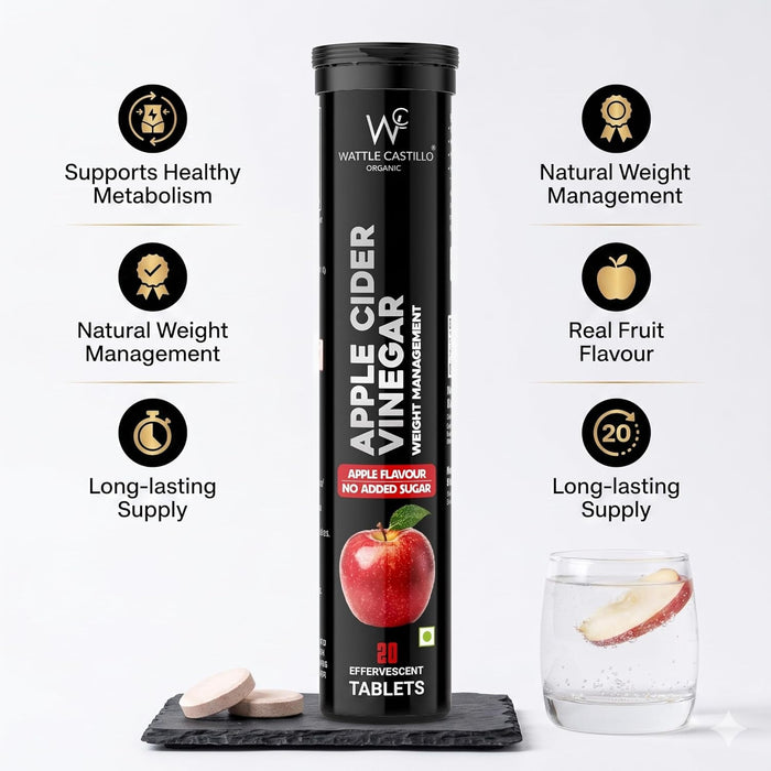 Apple Cider Vinegar Effervescent Tablets for Weight Management | Apple Flavour | No Added Sugar | Supports Metabolism & Energy | 20 Fizzy Tablets