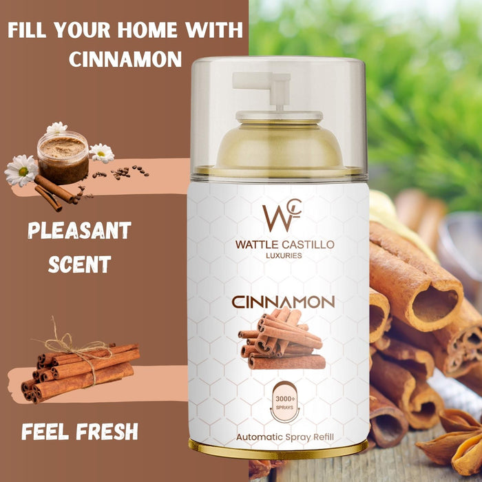 Air Freshener Dispenser Automatic Spray Machine + Cinnamon Refill -265 ml 3000+ Sprays Guaranteed - Wattle Castillo