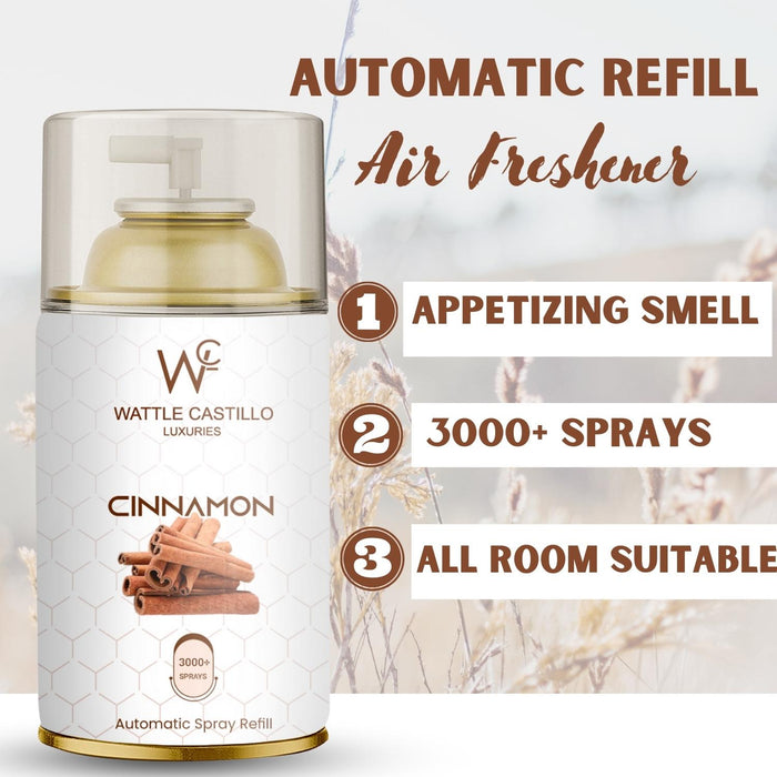 Air Freshener Dispenser Automatic Spray Machine + Cinnamon Refill -265 ml 3000+ Sprays Guaranteed - Wattle Castillo