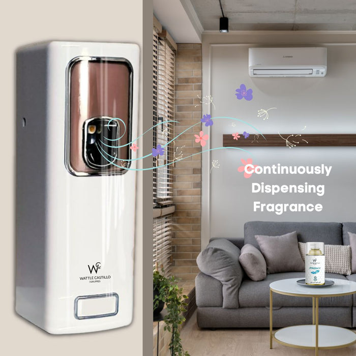 Air Freshener Dispenser Automatic Spray Machine + Cinnamon Refill -265 ml 3000+ Sprays Guaranteed - Wattle Castillo