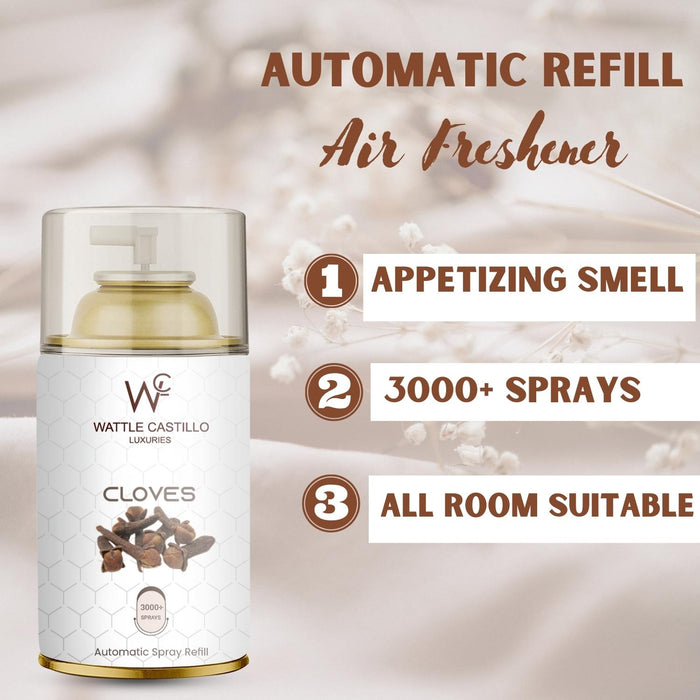 Air Freshener Dispenser Automatic Spray Machine Day and Night + Cloves Refill -265 ml 3000+ Sprays Guaranteed - Wattle Castillo