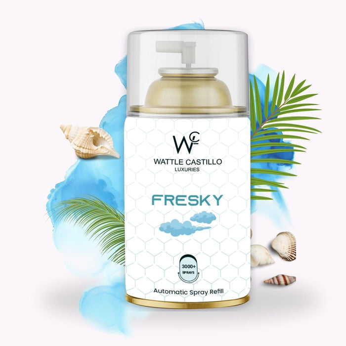 Air Freshener Dispenser Automatic Spray Machine + Fresky Refill -265 ml 3000+ Sprays Guaranteed - Wattle Castillo