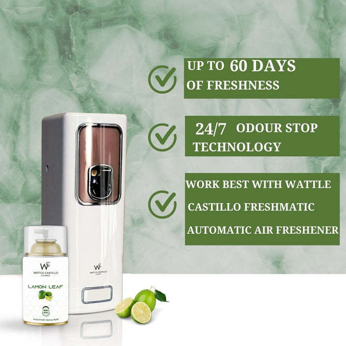 Air Freshener Dispenser Automatic Spray Machine + Lemon Leaf Refill - 265ml 3000+ Sprays Guaranteed - Wattle Castillo