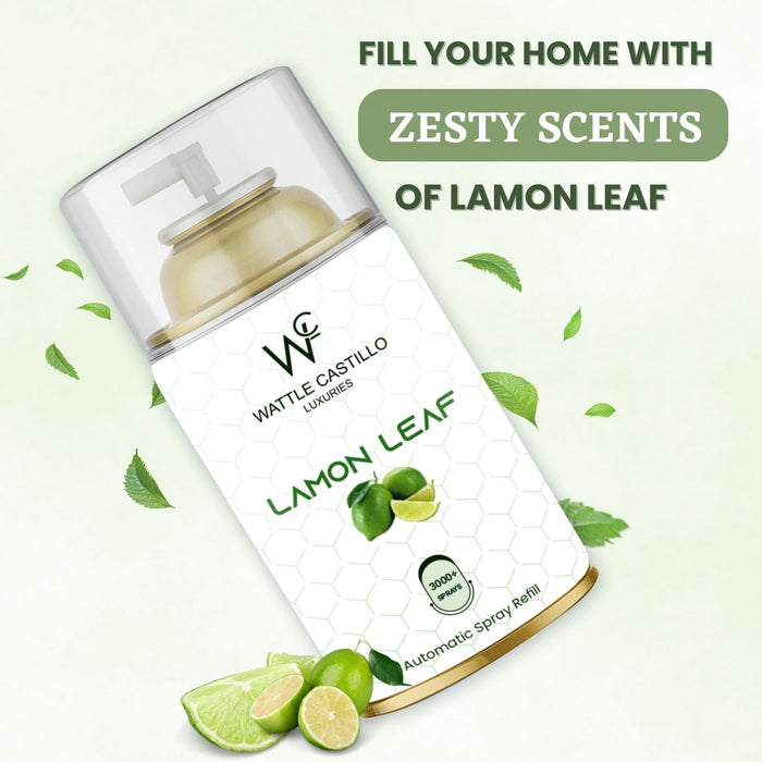 Air Freshener Dispenser Automatic Spray Machine + Lemon Leaf Refill - 265ml 3000+ Sprays Guaranteed - Wattle Castillo