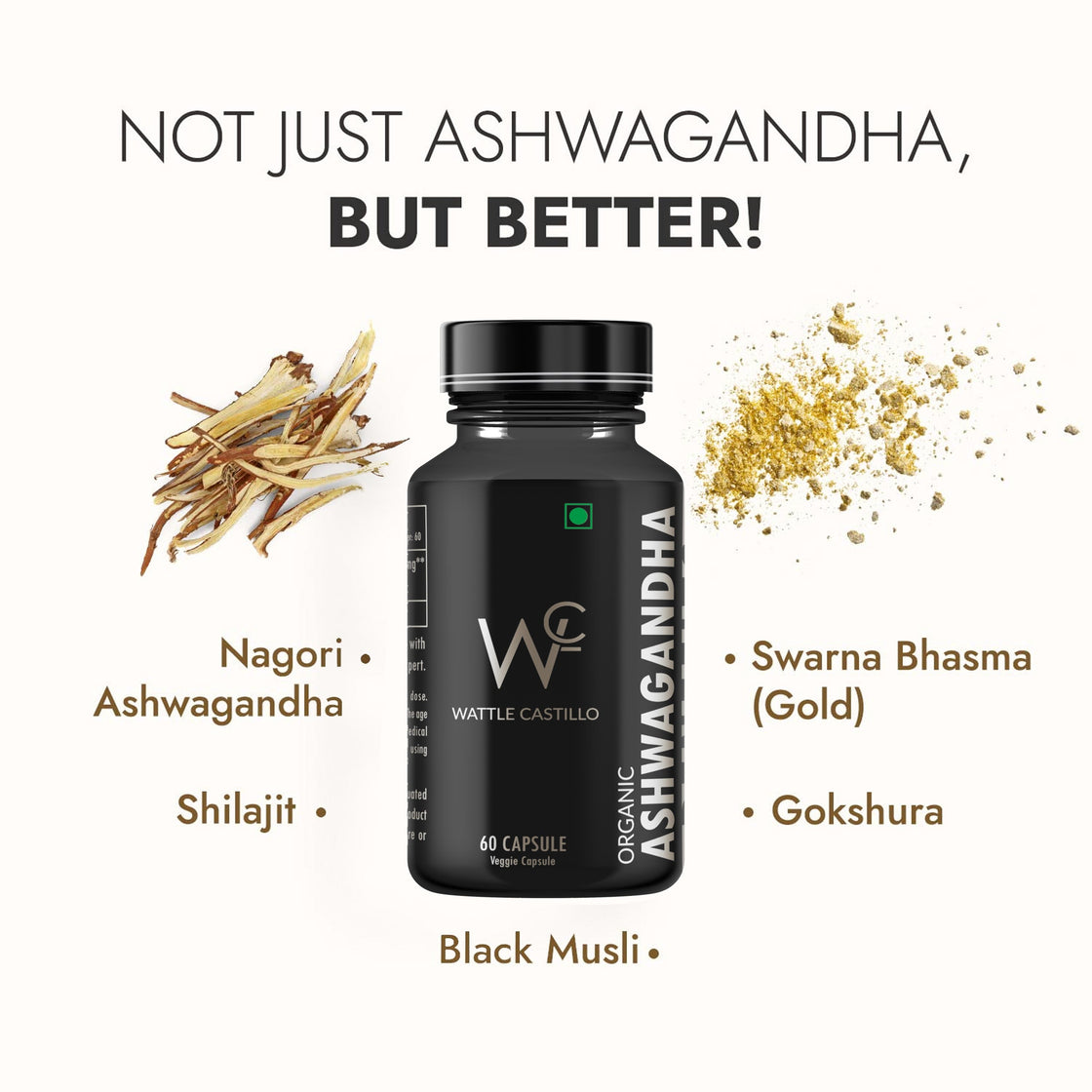 Ashvagandha - General Wellness Capsule, 60 Capsule Stress Relief | Rejuvenates Mind & Body - Wattle Castillo