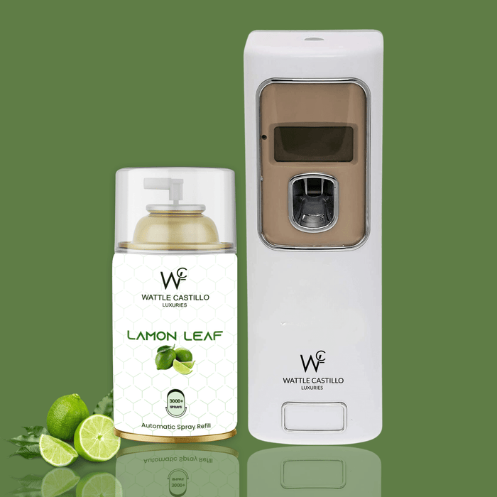 Automatic Room Freshener Spray Machine With 3 Selected Time Mode + Lamon Leaf 265ml Refill For Bathroom,Hospital,Hotel,Rastaurant Banquet Hall - Wattle Castillo