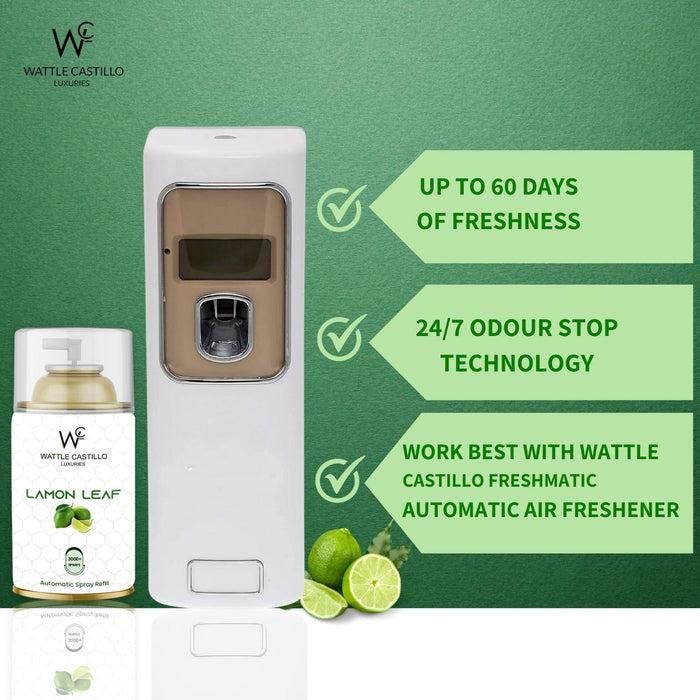 Automatic Room Freshener Spray Machine With 3 Selected Time Mode + Lamon Leaf 265ml Refill For Bathroom,Hospital,Hotel,Rastaurant Banquet Hall - Wattle Castillo