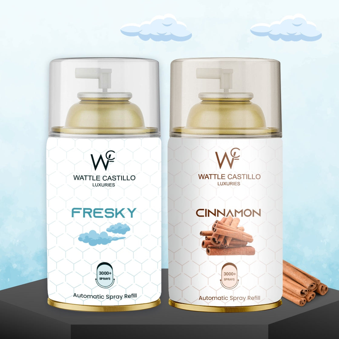 Cinnamon And Fresky Automatic Refill Room Fresheners Combo (265ml × 2) - Wattle Castillo