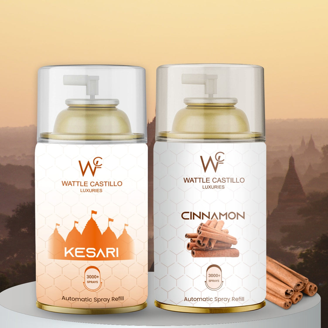 Cinnamon And Kesari Automatic Refill Room Fresheners Combo (265ml × 2) - Wattle Castillo