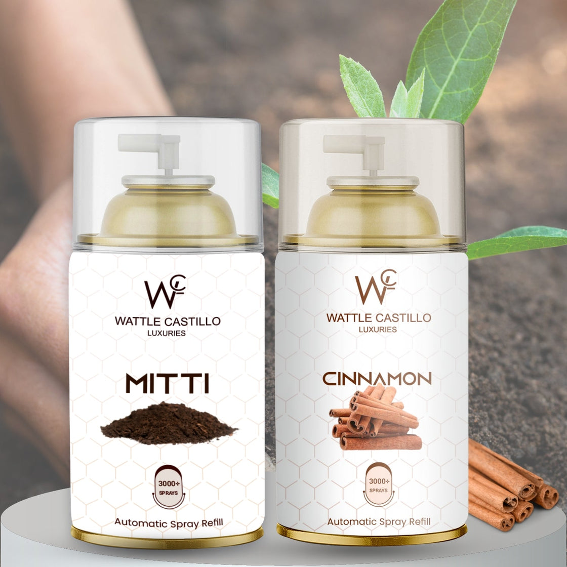 Cinnamon And Mitti Automatic Refill Room Fresheners Combo (265ml × 2) - Wattle Castillo