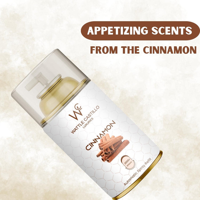 Cinnamon Automatic Room Fresheners Refill (265ml) & 3000+ Sprays Guaranteed Lasts up to 80 days - Wattle Castillo