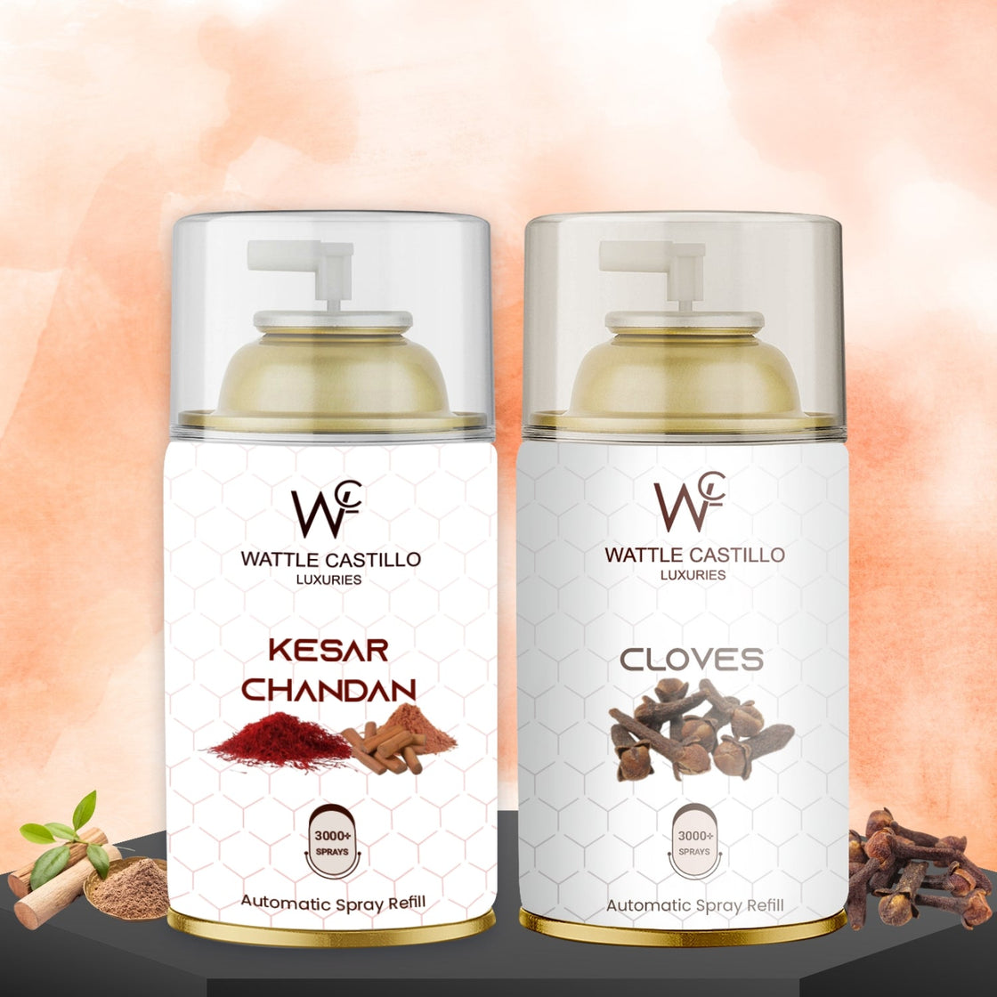 Cloves And Kesar Chandan Automatic Refill Room Fresheners Combo (265ml × 2) - Wattle Castillo