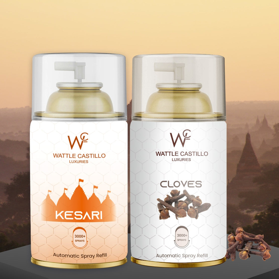 Cloves And Kesari Automatic Refill Room Fresheners Combo (265ml × 2) - Wattle Castillo