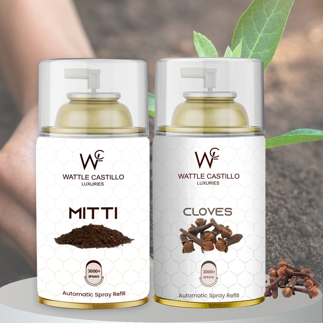 Cloves And Mitti Automatic Refill Room Fresheners Combo (265ml × 2) - Wattle Castillo