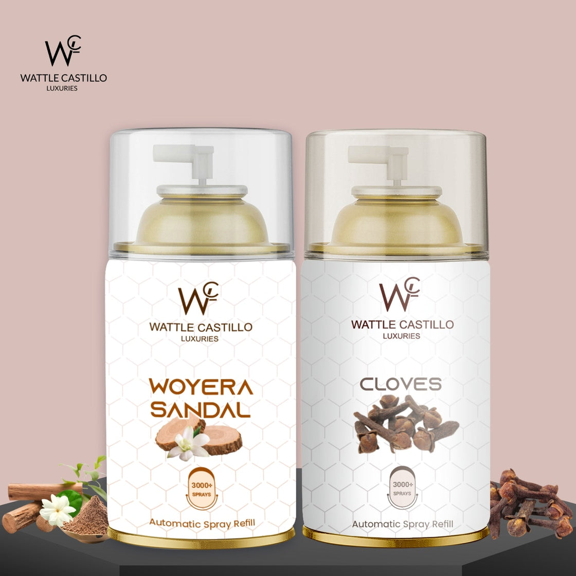 Cloves And Woyera Sandel Automatic Refill Room Fresheners Combo (265ml × 2) - Wattle Castillo
