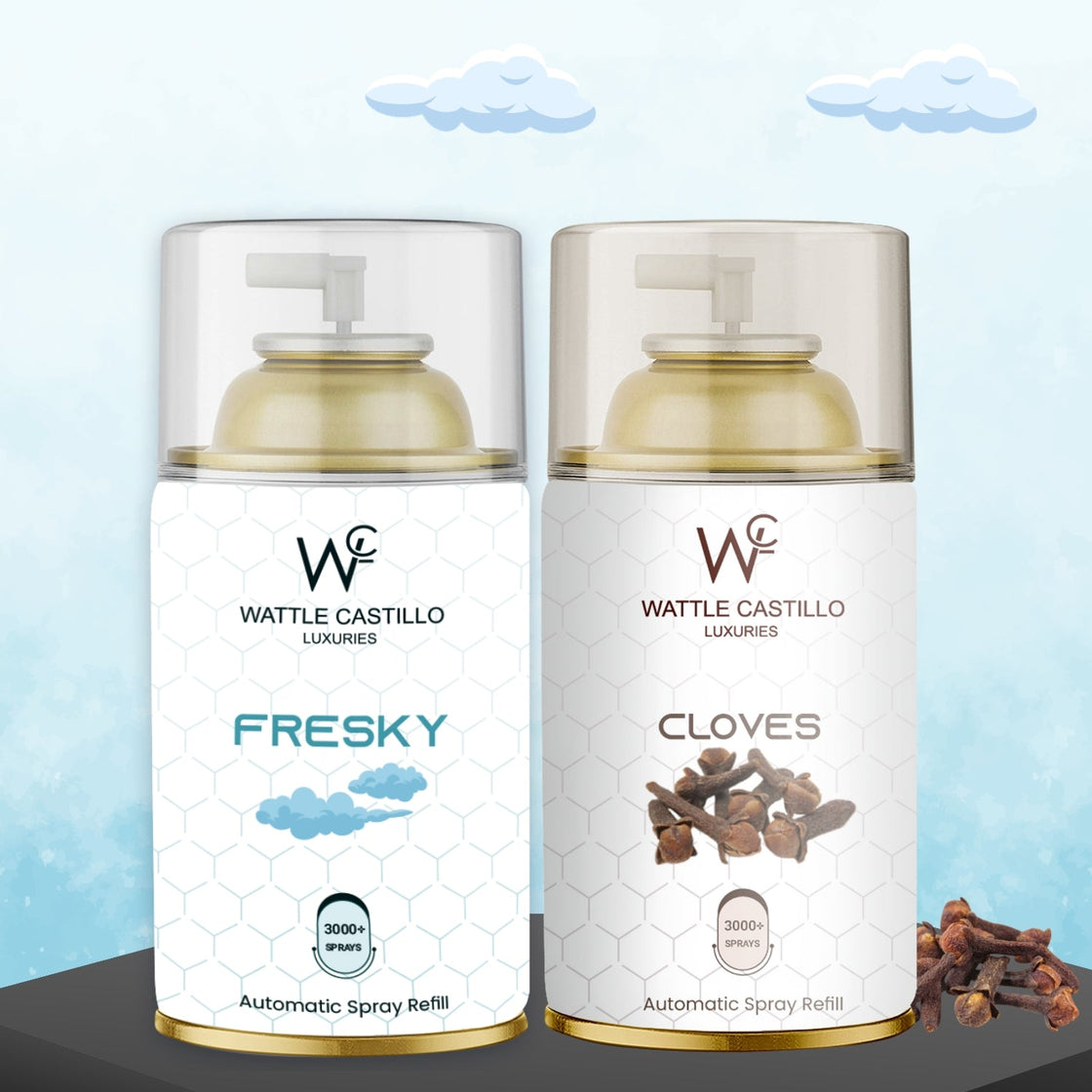 Fresky And Cloves Automatic Refill Room Fresheners Combo (265ml × 2) - Wattle Castillo