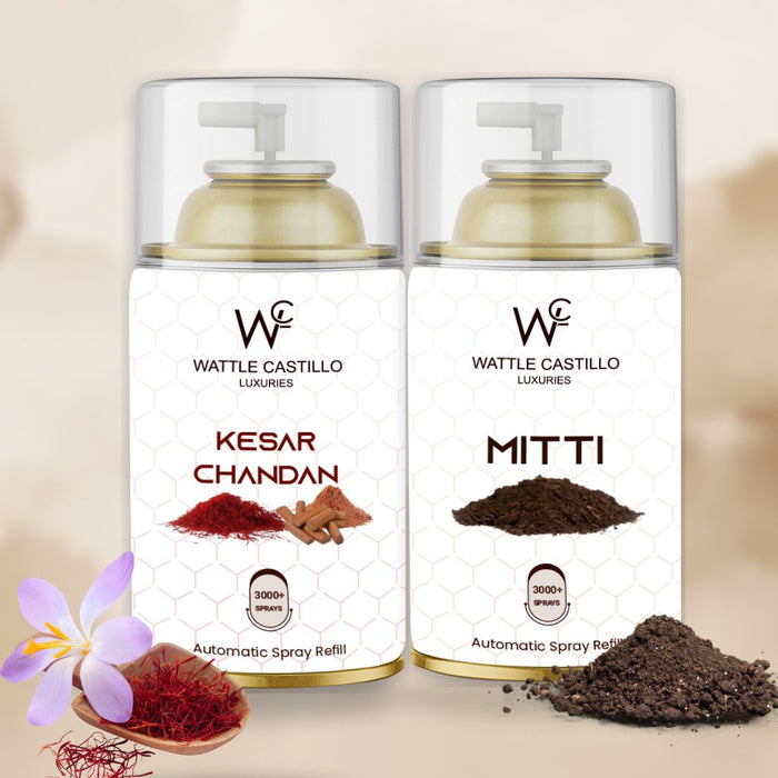 Kesar chandan and Mitti Automatic Dispenser Refill Room Fresheners Combo (265ml× 2) - Wattle Castillo