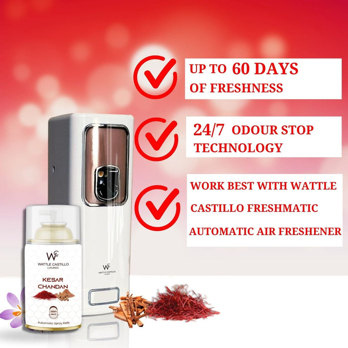 Kesar Chandan Automatic Room Fresheners Refill (265ml) & 3000+ Sprays Guaranteed Lasts up to 80 days - Wattle Castillo