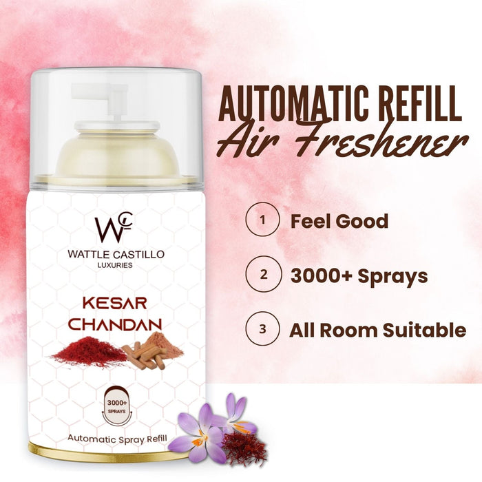 Kesar Chandan Automatic Room Fresheners Refill (265ml) & 3000+ Sprays Guaranteed Lasts up to 80 days - Wattle Castillo