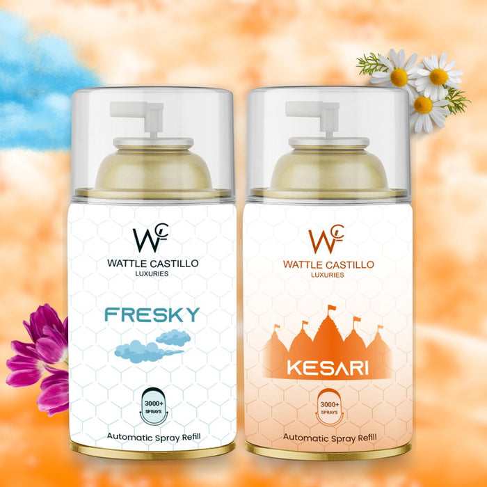 Kesari And Fresky Automatic Refill Room Freshener Combo (265ml×2) - Wattle Castillo