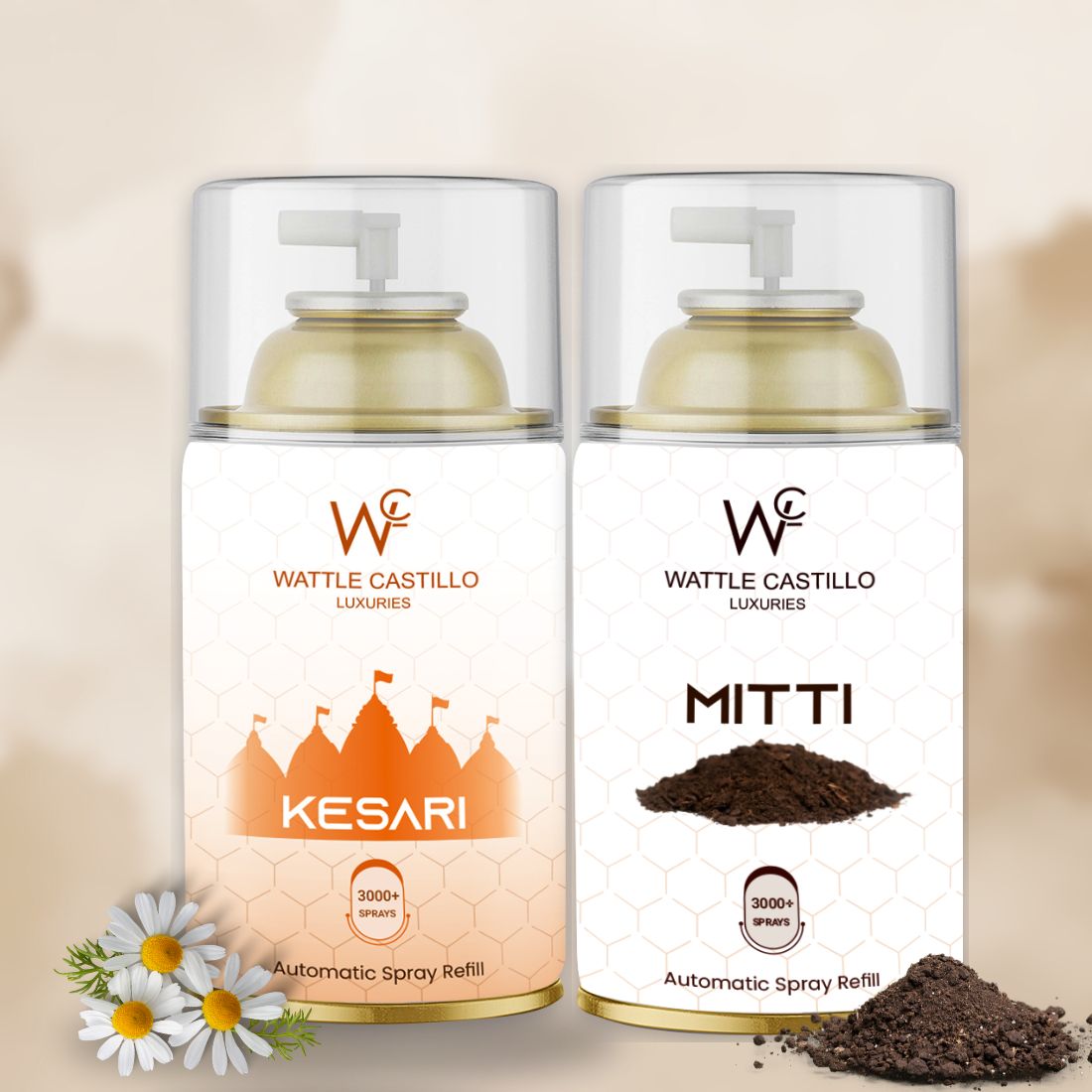 Kesari And Rainy Mitti Automatic Refill Room Fresheners Combo (265ml × 2) - Wattle Castillo