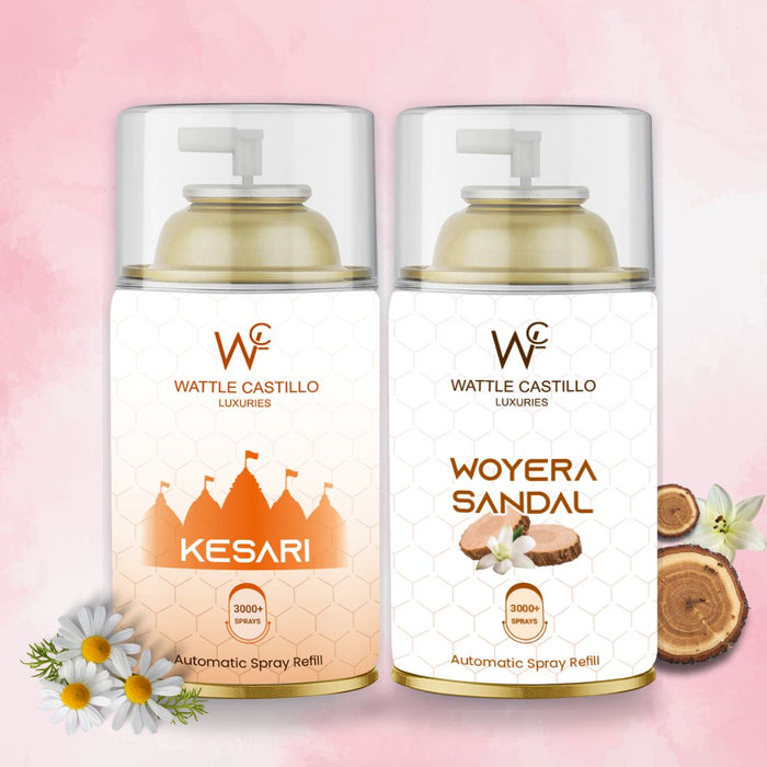 Kesari And Woyera Sandal Automatic Refill Room Fresheners Combo (265ml × 2) - Wattle Castillo