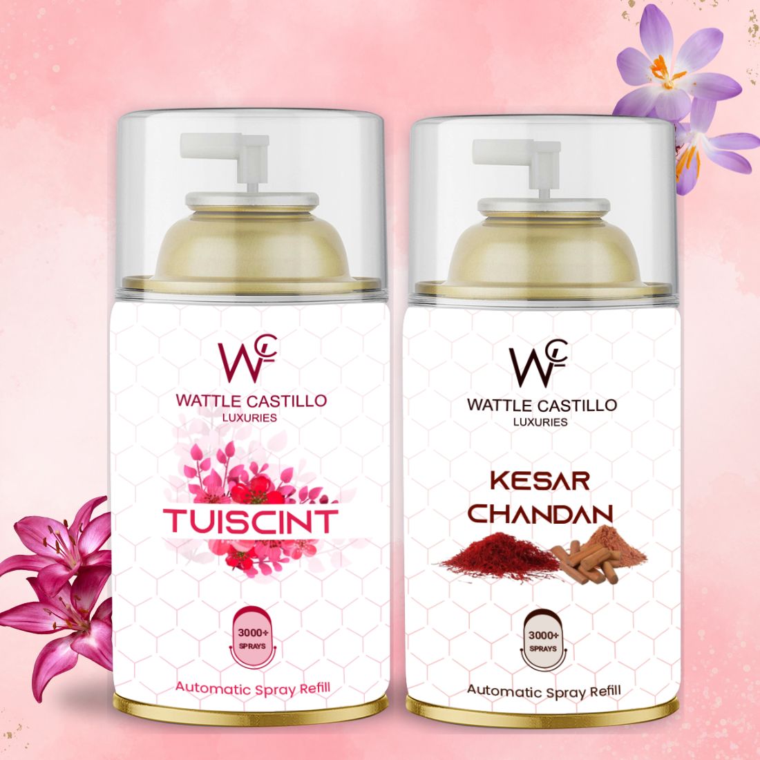 Tuiscint and Kesar Chandan Automatic Room Fresheners Refill - Combo (265ml×2) - Wattle Castillo