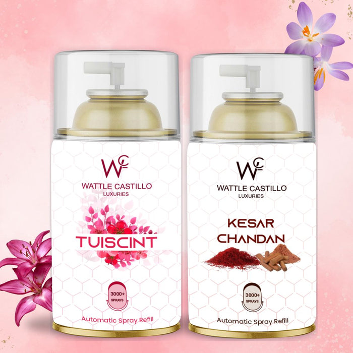 Tuiscint and Kesar Chandan Automatic Room Fresheners Refill - Combo (265ml×2) - Wattle Castillo