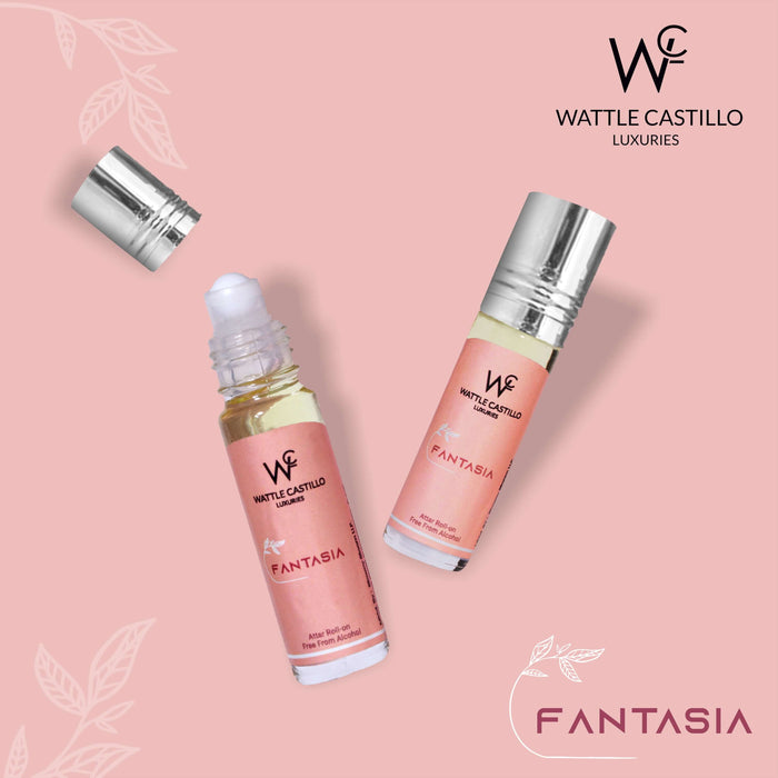 Wattle Castillo Fantasia And Friduas Premium Luxury 100% Non Alcoholic Long Lasting Roll On Attar Combo Perfume For Unisex - Wattle Castillo