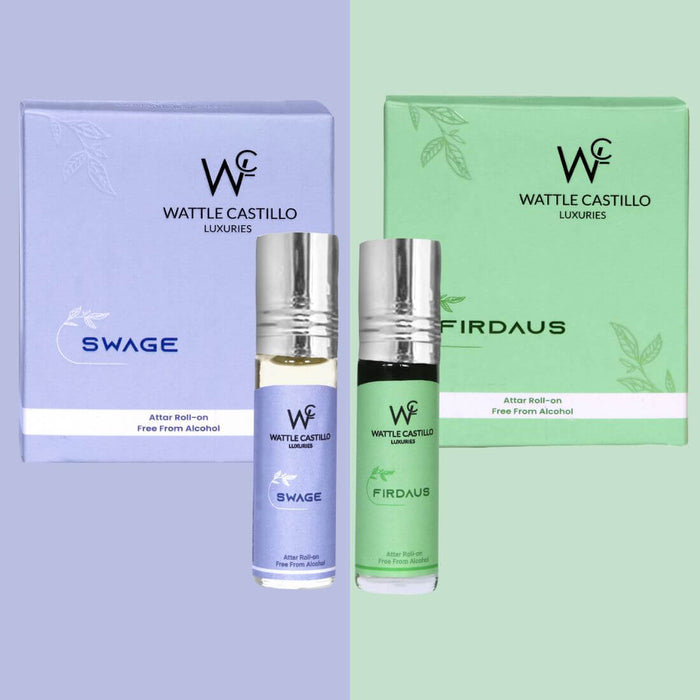 Wattle Castillo Friduas And Swage Premium Luxury 100% Non Alcoholic Long Lasting Roll On Attar Combo Perfume For Unisex - Wattle Castillo