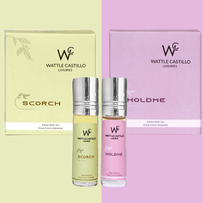 Wattle Castillo Holdme And Scorch Premium Luxury 100% Non Alcoholic Long Lasting Roll On Attar Combo Perfume For Unisex - Wattle Castillo