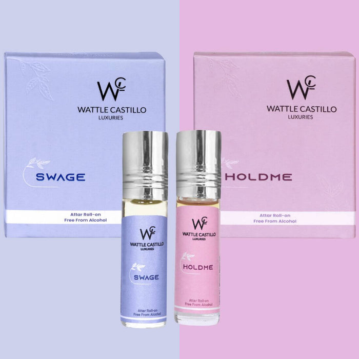 Wattle Castillo Holdme And Swage Premium Luxury 100% Non Alcoholic Long Lasting Roll On Attar Combo Perfume For Unisex - Wattle Castillo