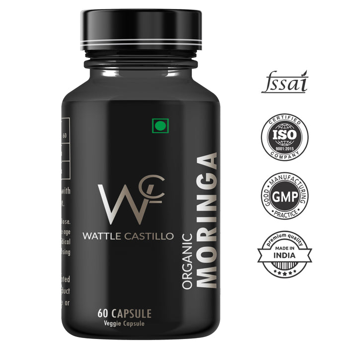 Wattle Castillo Moringa Capsules | 100% Pure & Forest-Grown Supplement | A Natural Multivitamin | Boosts Immunity & Metabolism | Promotes Healthy Heart & Brain | Manage Diabetes & Cholesterol- 60 Veg Caps - Wattle Castillo