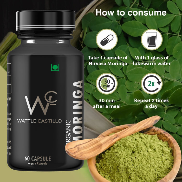 Wattle Castillo Moringa Capsules | 100% Pure & Forest-Grown Supplement | A Natural Multivitamin | Boosts Immunity & Metabolism | Promotes Healthy Heart & Brain | Manage Diabetes & Cholesterol- 60 Veg Caps - Wattle Castillo