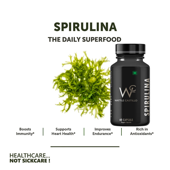 Wattle Castillo Organics Spirulina 500mg Supplement | Green Food For Good Health Weight Management And Immunity Booster - Wattle Castillo