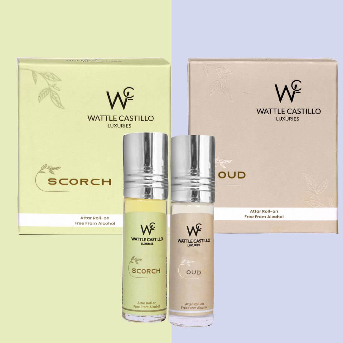 Wattle Castillo Scorch And Oud Premium Luxury 100% Non Alcoholic Long Lasting Roll On Attar Combo Perfume For Unisex - Wattle Castillo
