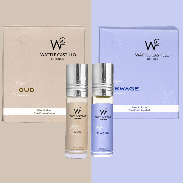 Wattle Castillo Swage And Oud Premium Luxury 100% Non Alcoholic Long Lasting Roll On Attar Combo Perfume For Unisex - Wattle Castillo