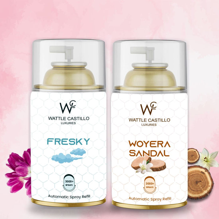 Woyera Sandal And Fresky Automatic Refill Room Fresheners Combo (265 ml×2) - Wattle Castillo