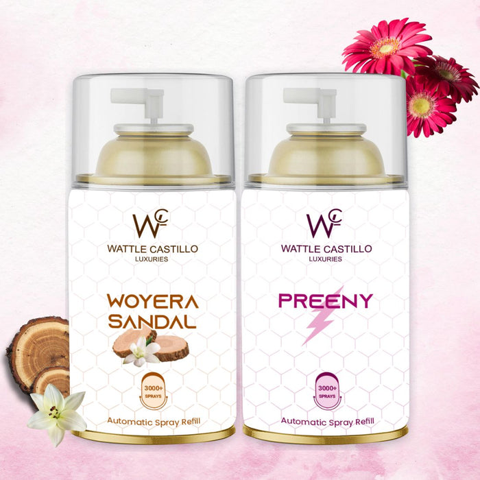 Woyera Sandal And Preeny Automatic Refill Room Fresheners Combo (265ml×2) - Wattle Castillo