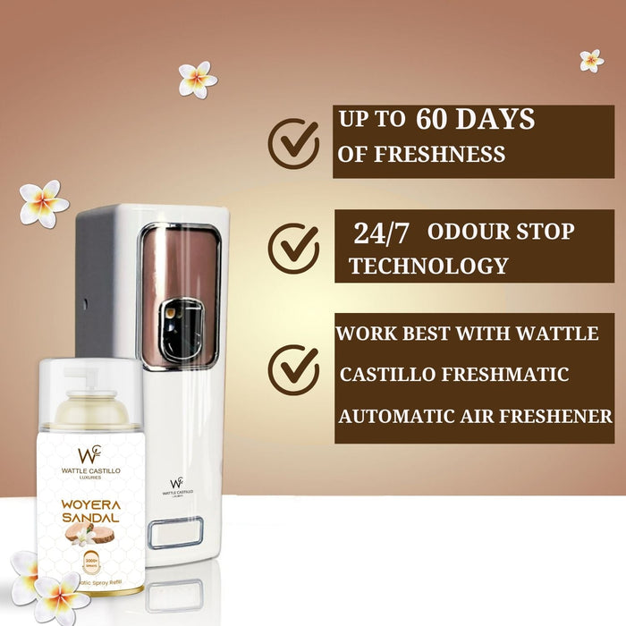 Woyera Sandal Automatic Room Fresheners Refill (265ml) & 3000+ Sprays Guaranteed Lasts up to 80 days - Wattle Castillo