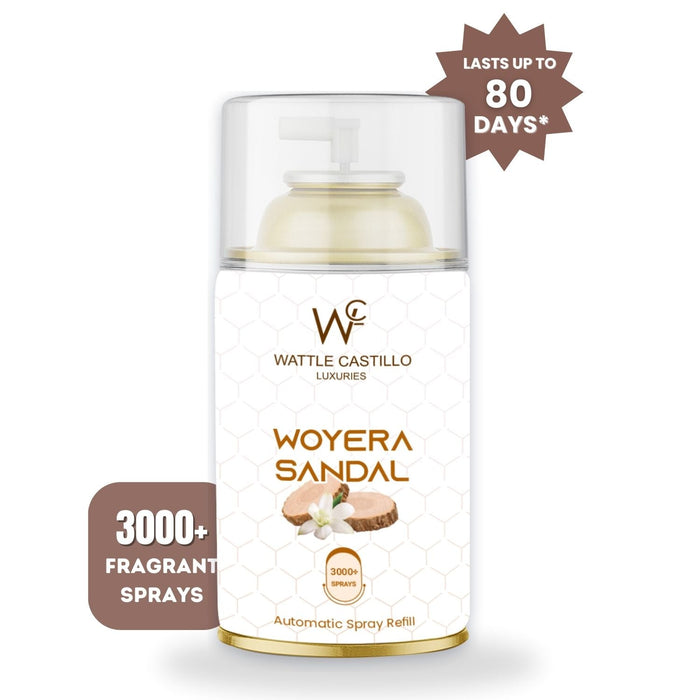 Woyera Sandal Automatic Room Fresheners Refill (265ml) & 3000+ Sprays Guaranteed Lasts up to 80 days - Wattle Castillo