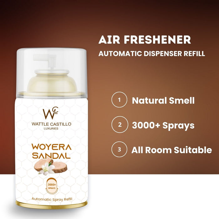 Woyera Sandal Automatic Room Fresheners Refill (265ml) & 3000+ Sprays Guaranteed Lasts up to 80 days - Wattle Castillo