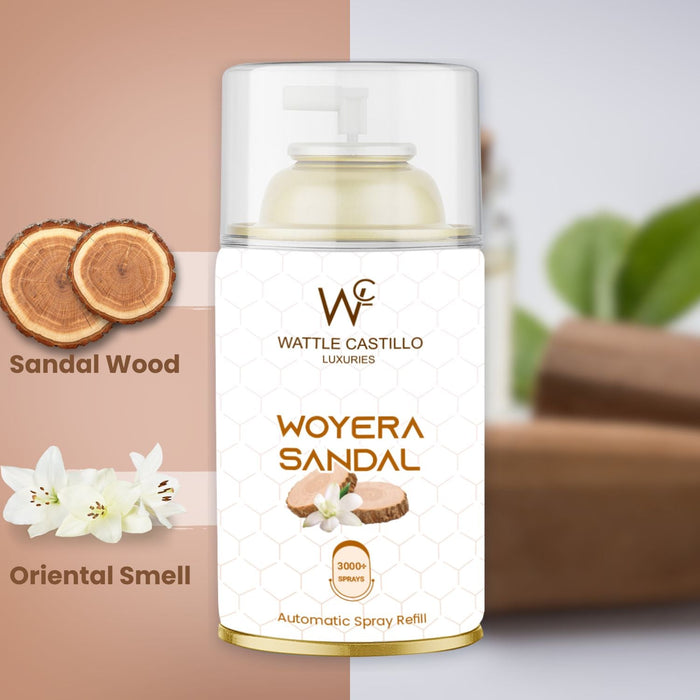 Woyera Sandal Automatic Room Fresheners Refill (265ml) & 3000+ Sprays Guaranteed Lasts up to 80 days - Wattle Castillo