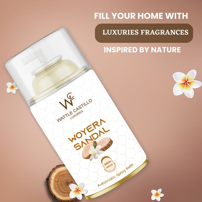 Woyera Sandal Automatic Room Fresheners Refill (265ml) & 3000+ Sprays Guaranteed Lasts up to 80 days - Wattle Castillo