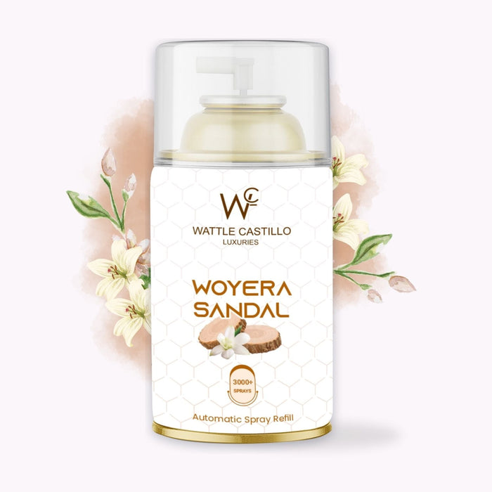 Woyera Sandal Automatic Room Fresheners Refill (265ml) & 3000+ Sprays Guaranteed Lasts up to 80 days - Wattle Castillo